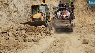 Busy Hilly Road Work- JCB Backhoe Leveling Damaged but Busy Hilly Road