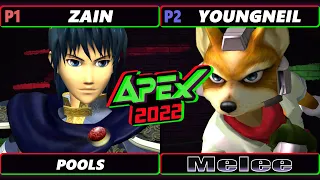 Apex 2022 - Zain (Marth) Vs. YoungNeil (Fox) SSBM Melee Tournament