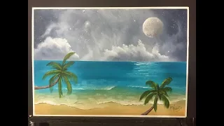 #163. How to paint a tropical moon scene BEGINNERS
