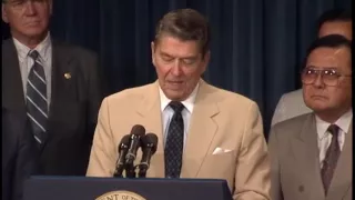 President Reagan's at the Japanese-American Internment Compensation Bill signing on August 10, 1988