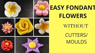 Easy fondant flower tutorial/no cutters or moulds needed/ ഫോണ്ടൻ്റ് പൂക്കൾ