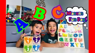 ABC 123 STACKING BLOCKS and WOODEN LETTER PUZZLE BOARD with Masons Fun Day!!!!