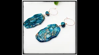 turquoise faux quartz earrings, polymer clay #4A