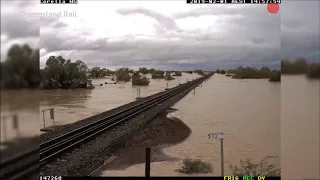 Real Footage, Timelapse footage Railway disappears in Queensland floods, Australia