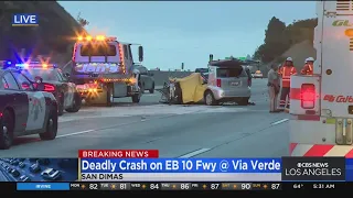 One dead following collision with gasoline tanker on 10 Freeway in San Dimas