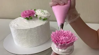 ОЧЕНЬ ПРОСТО и КРАСИВО Украсить ТОРТ! Хризантемы из БЗК!  Cake Decorating Ideas!Красивый торт!