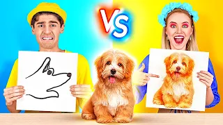 GENIUS DRAWING CHALLENGE || DIY Painting Ideas! First To Finish Art School Wins! By 123 GO! TRENDS