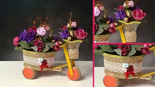 DIY Bicycle Flower Pot Holder | Best Out of Waste Jute Rope Craft | Flower Pot Recycle Materials
