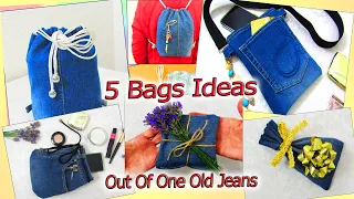 5 DIY Fastest Design Bags Out Of Old Jeans - Old Denim Easy Transform Into Bags  - Old Jeans Crafts