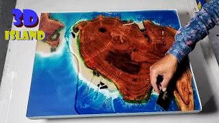 DIY epoxy resin table | How to make 3D Island table with subtitles