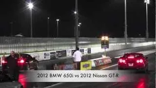 2012 BMW 650i Twin Turbo Convertible vs 2013 Nissan GT-R Drag Racing 1/4 Mile