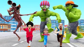 NickHulk Vs Zombie Vs Siren Head - Scary Teacher 3D Monster Giant Attack City Animation