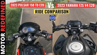 2023 Yamaha FZS V4 E20 Vs Bajaj Pulsar 150 TD E20 Ride Comparison | Which is better? Motor Redefined