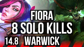 FIORA vs WARWICK (TOP) | 8 solo kills, 67% winrate, Godlike | NA Grandmaster | 14.8