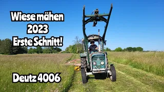 Wiese mähen 2023 | 1. Schnitt | Deutz 4006 | es geht los | Kosiarka Rotacyjna Z 042