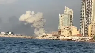 Beirut explosion : Footage shows massive blast shaking lebanon,s capital sea view