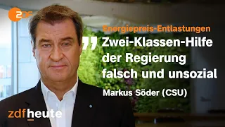 Söder kritisiert Ampel wegen Entlastungsplänen für Gaskunden und Bürgergeld I ZDF Morgenmagazin