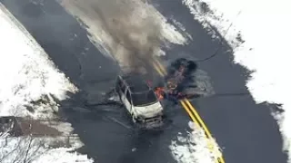 Man dies after driving around barricade and onto live wires