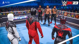 WWE 2K23 Team Spider Man vs Team The Bloodline, | 6 Man Tag Team Ladder Match 4K
