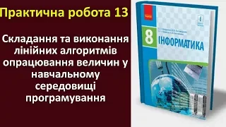 Практична робота 13. Складання лінійних алгоритмів опрацювання величин | 8 клас | Бондаренко