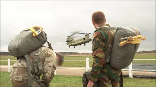 Sky Soldiers and Belgian Paratroopers Jump From CH-47 Chinook