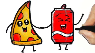 Draw a pizza slice & Soda for kids & toddlers | draw a soda cup , pizza | learn step by step