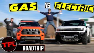 What's Better on a Long-Distance Road Trip: An ELECTRIC or a GAS Truck? Let's Find Out!