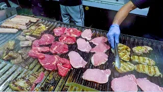 Huge Grills Super Loaded of Meat from Argentina. Italy Street Food Festival