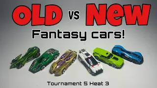 Racing older fantasy cars against new ones on the Hot Wheels track!