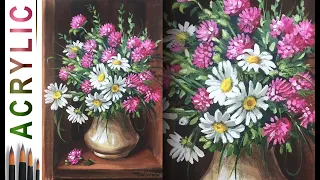 Clover & Chamomile. How to paint flowers 🎨ACRYLIC tutorial DEMO