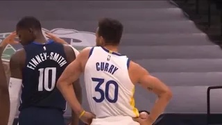 Stephen Curry shoulder dance after making a long 3-point shot inside the logo