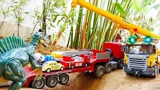 Car Toys with Dinosaurs Play with Excavator Truck Video for Kids