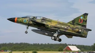 Sk-37 Viggen fighter in action at the stord Air Show