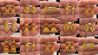 Beautiful light weight bridal gold jhumka designs with weight and price// #apsarafashions