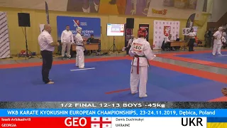 EC WKB 2019 1/2 FINAL -45kg BOYS 12-13 Ioseb Avlokashvili GEO vs Denis Duchinskyi UKR