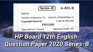 HP Board +2 Class English question paper 2020 Series-B | HP Board 12th English Question Paper 2020