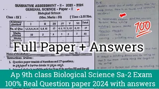 💯Ap 9th class Biological Science Sa2 real question paper 2024|9th class Sa2 biology real Paper 2024