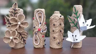 4 style perfume bottle decoration ideas | home decorating jute bottle decoration | jute burlap craft