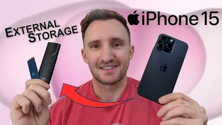 iPhone 15 Pro - How To Record to EXTERNAL STORAGE   (plus file transfer tutorial)