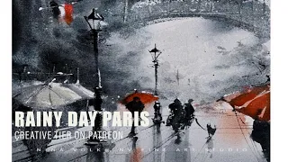 Loose Watercolor Eiffel Tower Paris Monochromatic Painting