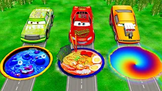 Mega Potion & Ramen & Rainbow pits Vs McQueen and Pixar cars! BeamNG. drive! Compilation!
