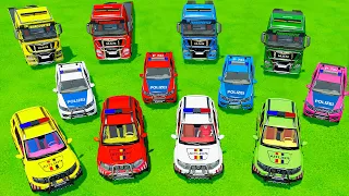 Cars Of Colors ! Transporting All Police Cars with Color Trucks ! Farming Simulator 22