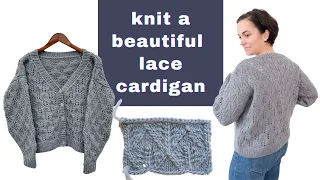 Lace V-Neck Cardigan Knitting Pattern with Buttons | McKenzie Cardigan