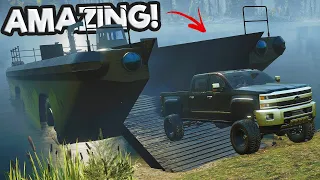 Hauling My Custom Truck in a MASSIVE Boat in Snowrunner Mods!