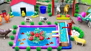 DIY Farm Diorama with mini Aquarium | house for cow | Supply Water to grow strawberry garden #95