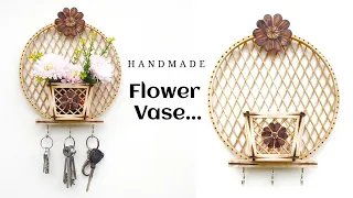 DIY Wall Hanging Flower Vase with Popsicle sticks and Bamboo sticks | Handmade Key Holder Flower Pot