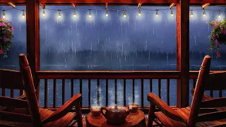 Cozy Cabin Porch Ambience - Rain & Thunderstorm Sounds 8 hours on Balcony for Sleep, Study, Relax