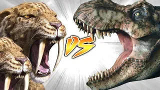 2 Saber-toothed tigers VS Tyrannosaurus rex?!