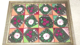 Декоративное панно из лоскутков, вышивка лентами. "Осенний сад" DIY.