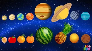 Juego comparación de planetas con frutas | tamaños de los planetas | Juego para niños | Leofuntv